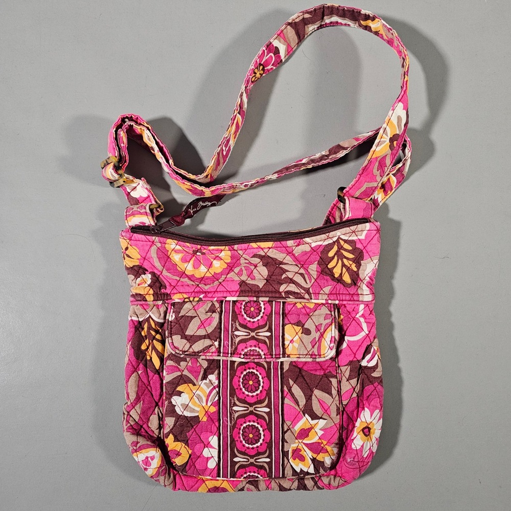 Vera Bradley Crossbody Bag Womens Small Pink Floral Quilted Cotton Adjustable